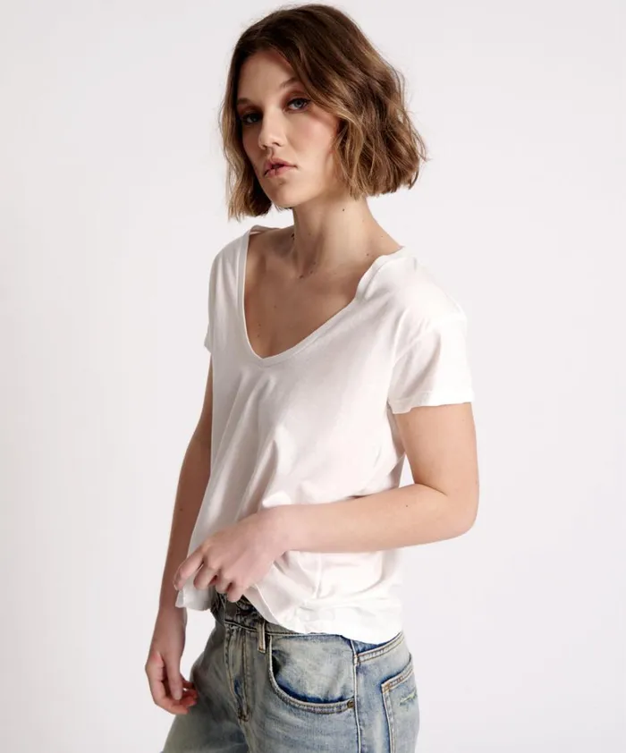 One Teaspoon Tees and Tanks ONE TEASPOON ORGANIC SCOOP NECK BASIC TEE WHITE 8211 Women One Teaspoon Tees and Tanks ONE TEASPOON ORGANIC SCOOP NECK BASIC TEE WHITE 8211 Women