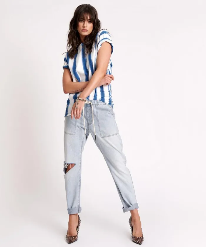 One Teaspoon Tees and Tanks ORGANIC HAND PAINTED STRIPE UNISEX TEE 8211 Women