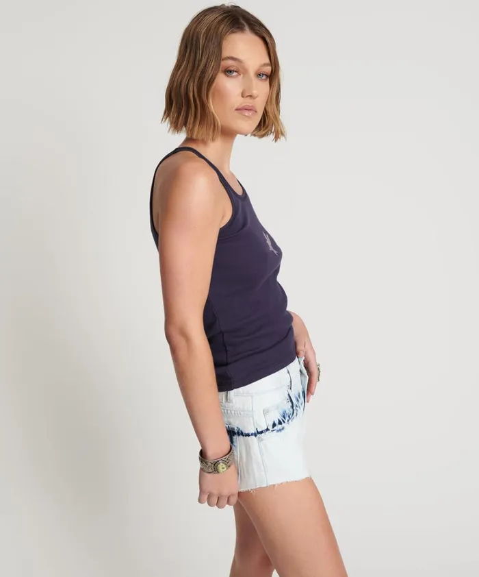 One Teaspoon Tees and Tanks PETROL BOWER BIRD RIBBED TANK TOP 8211 Women One Teaspoon Tees and Tanks PETROL BOWER BIRD RIBBED TANK TOP 8211 Women