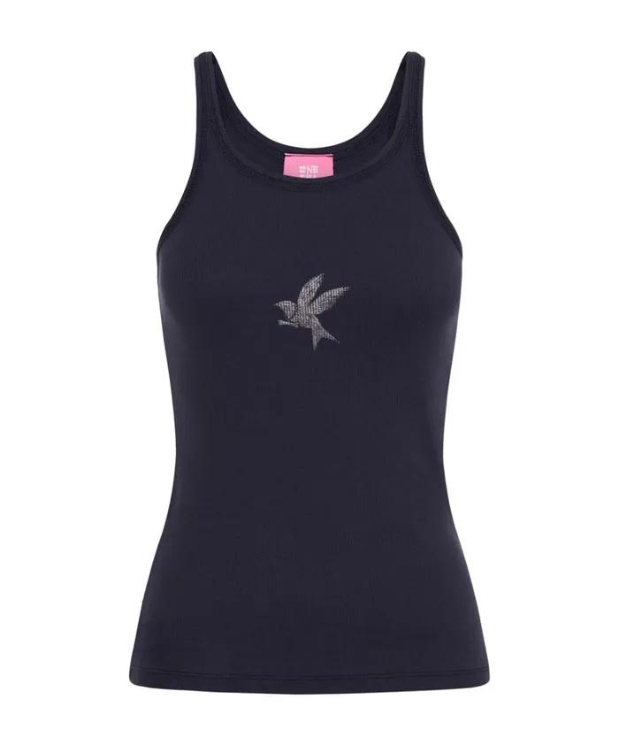 One Teaspoon Tees and Tanks PETROL BOWER BIRD RIBBED TANK TOP 8211 Women One Teaspoon Tees and Tanks PETROL BOWER BIRD RIBBED TANK TOP 8211 Women