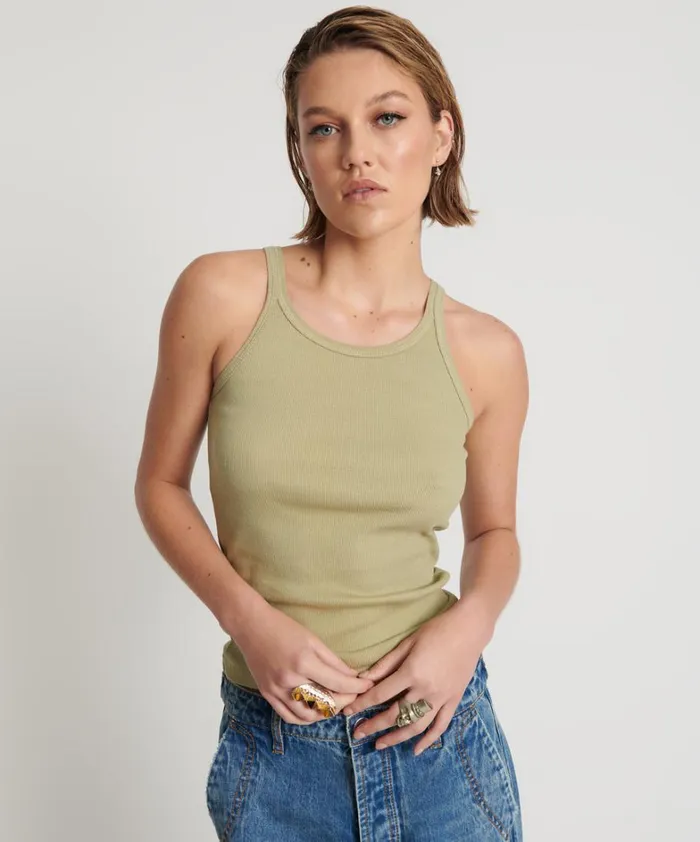 One Teaspoon Tees and Tanks SAGE GREEN BAMBOO LOGO SINGLET 8211 Women