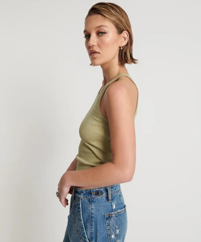 One Teaspoon Tees and Tanks SAGE GREEN BAMBOO LOGO SINGLET 8211 Women