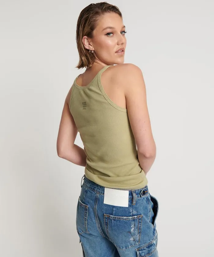 One Teaspoon Tees and Tanks SAGE GREEN BAMBOO LOGO SINGLET 8211 Women