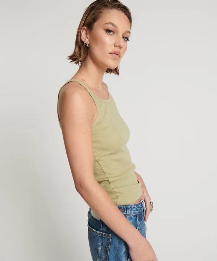 One Teaspoon Tees and Tanks SAGE GREEN BAMBOO LOGO SINGLET 8211 Women