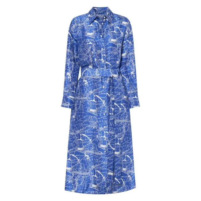 Oroton Dresses Women Map Print Shirt Dress Indigo