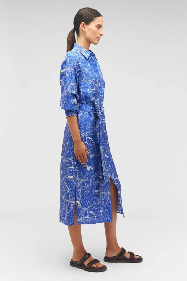 Oroton Dresses Women Map Print Shirt Dress Indigo