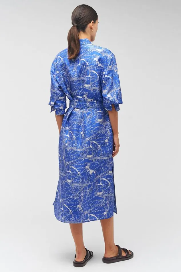 Oroton Dresses Women Map Print Shirt Dress Indigo
