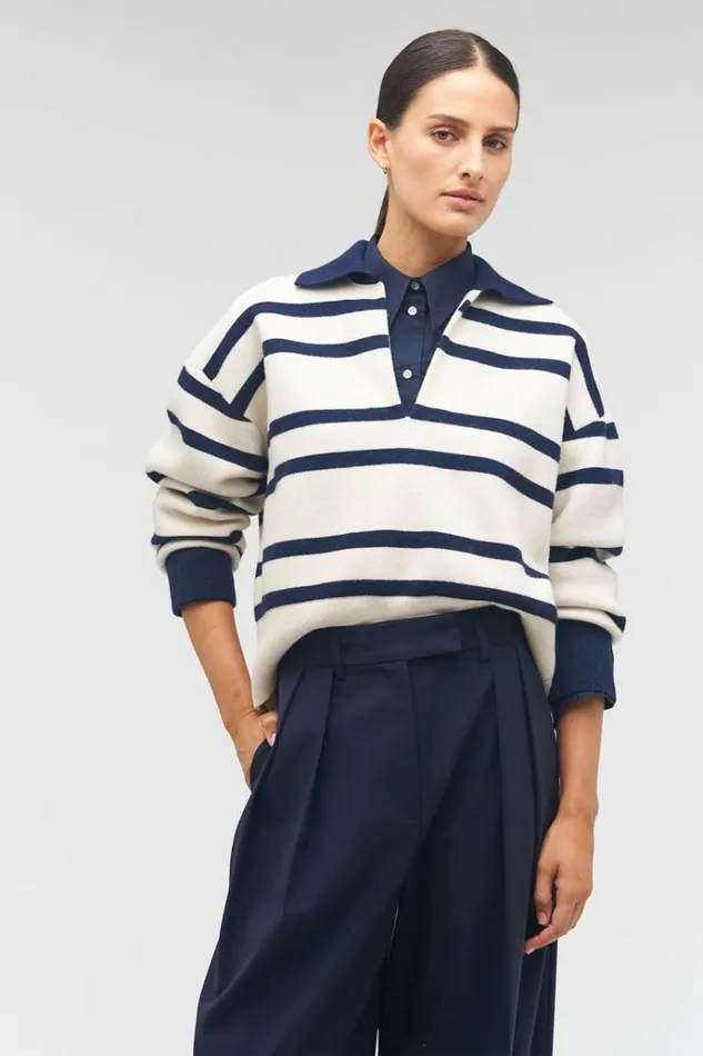 Oroton Knitwear Women Stripe Polo North Seacream