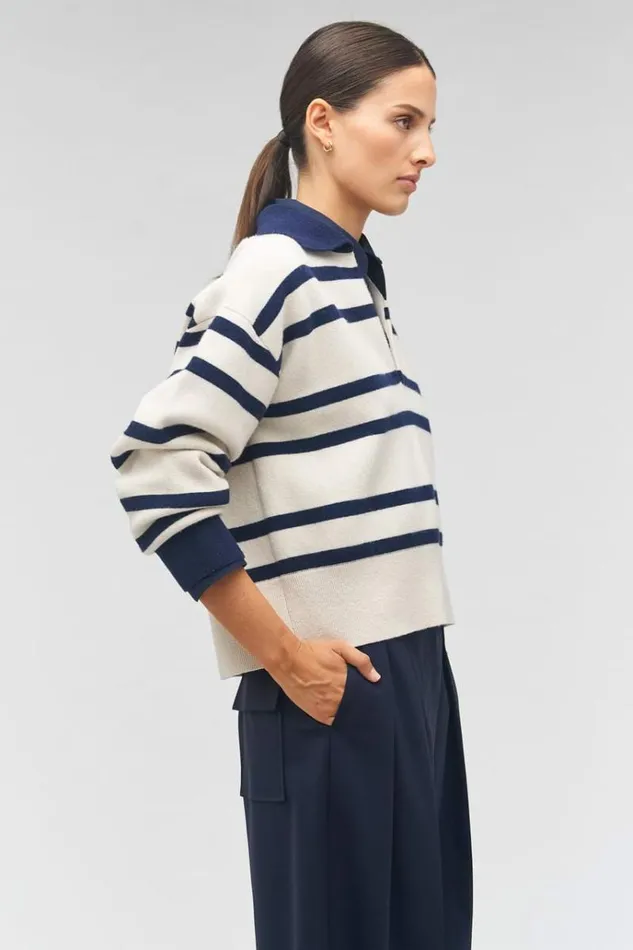 Oroton Knitwear Women Stripe Polo North Seacream