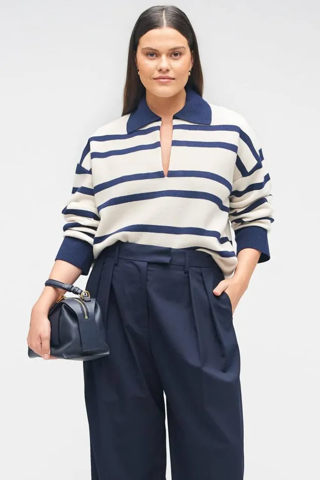 Oroton Knitwear Women Stripe Polo North Seacream