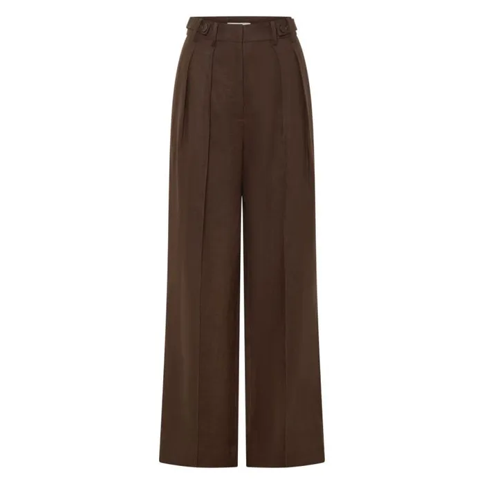 Oroton Pants Women Tab Detail Pleat Pant Espresso