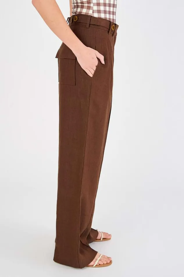 Oroton Pants Women Tab Detail Pleat Pant Espresso