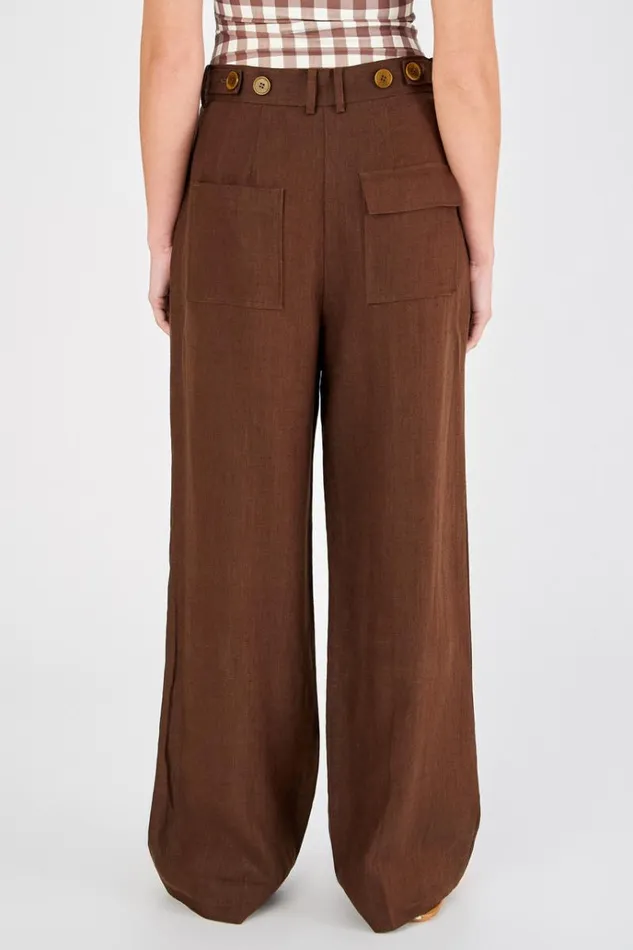 Oroton Pants Women Tab Detail Pleat Pant Espresso