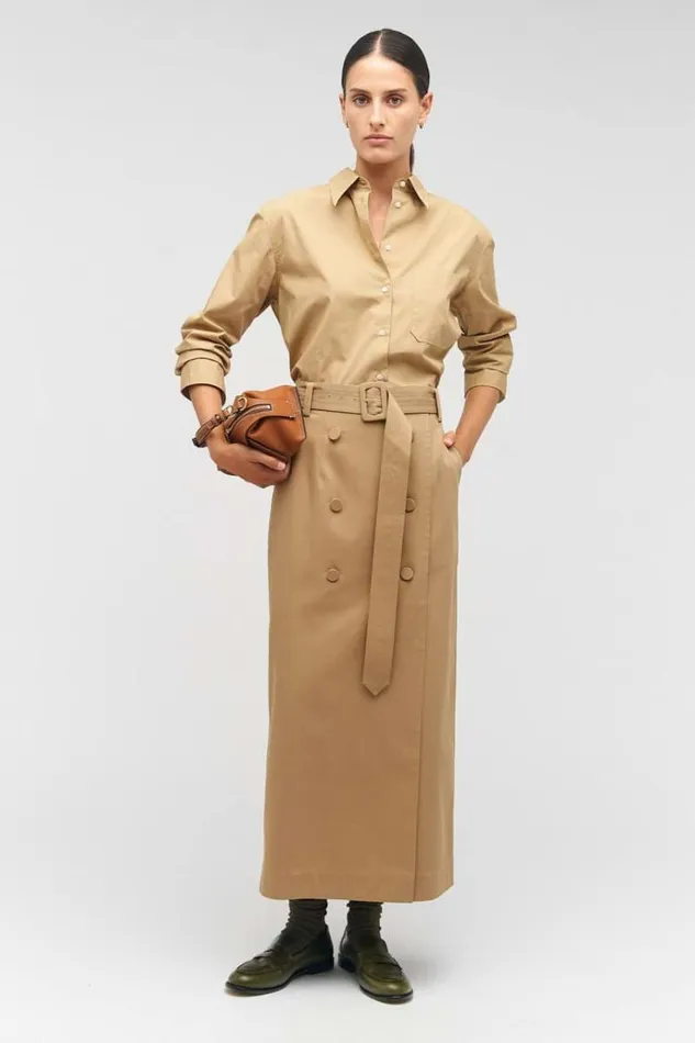 Oroton Sets Women Poplin Long Sleeve Shirt Camel