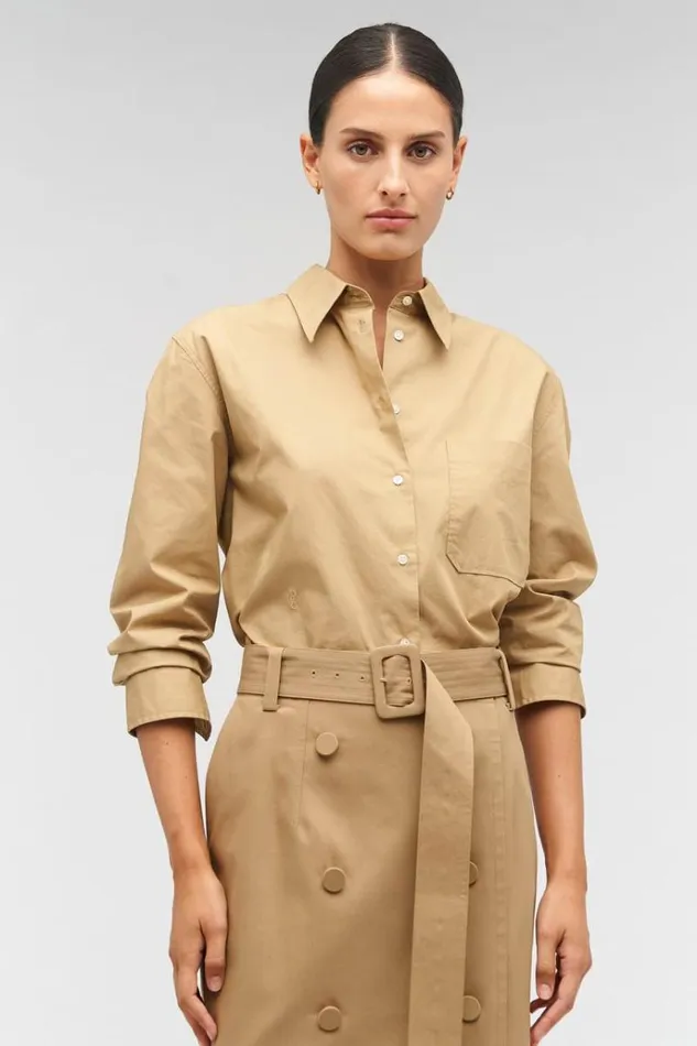 Oroton Sets Women Poplin Long Sleeve Shirt Camel
