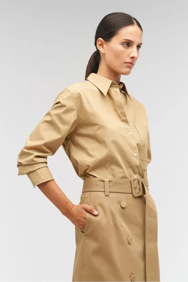Oroton Sets Women Poplin Long Sleeve Shirt Camel
