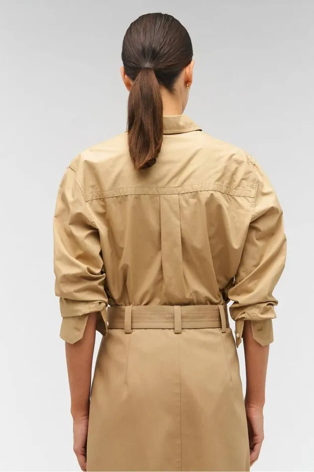 Oroton Sets Women Poplin Long Sleeve Shirt Camel