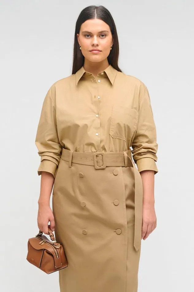 Oroton Sets Women Poplin Long Sleeve Shirt Camel