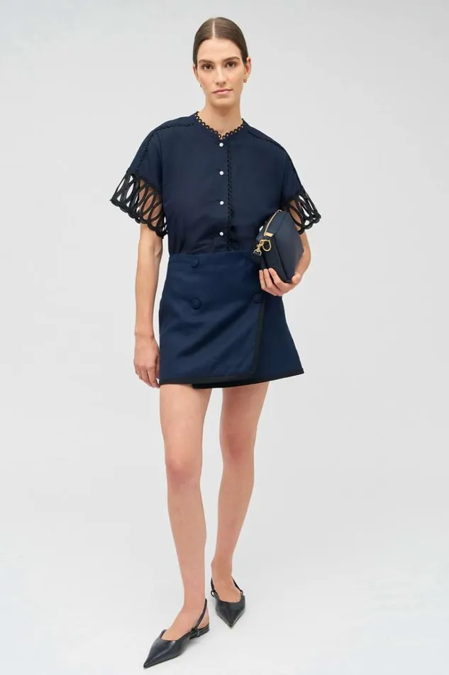 Oroton Skirts Women Contrast Bind Double Breasted Mini Skirt North Sea