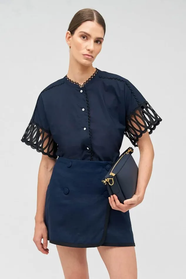 Oroton Skirts Women Contrast Bind Double Breasted Mini Skirt North Sea