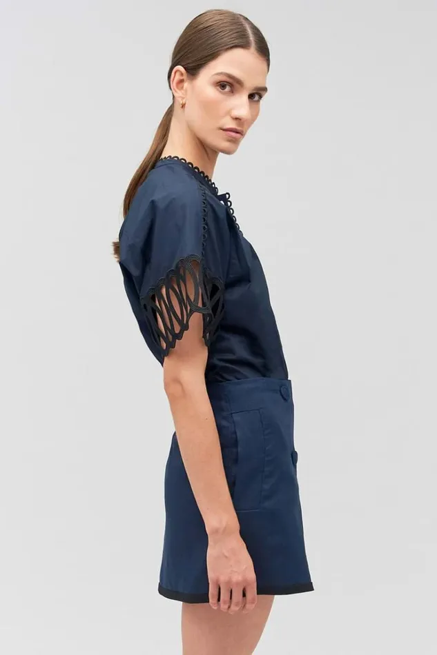 Oroton Skirts Women Contrast Bind Double Breasted Mini Skirt North Sea