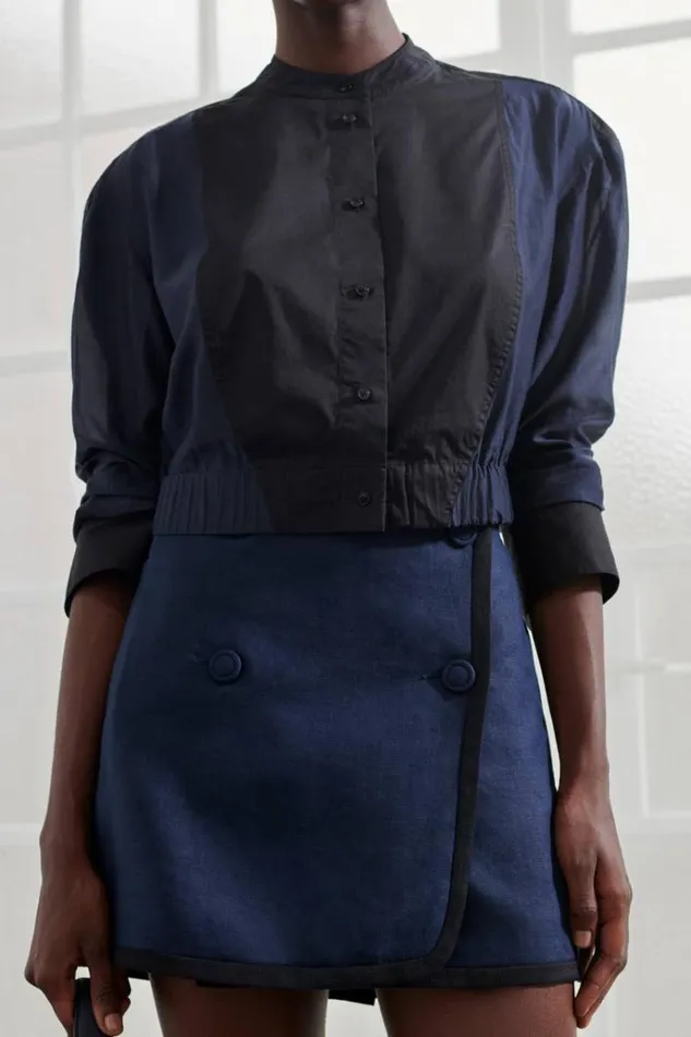 Oroton Skirts Women Contrast Bind Double Breasted Mini Skirt North Sea