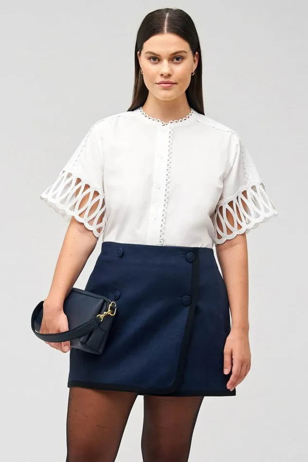 Oroton Skirts Women Contrast Bind Double Breasted Mini Skirt North Sea