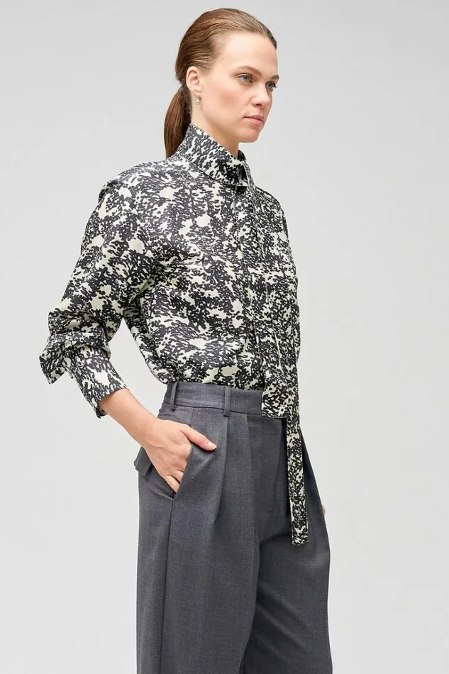 Oroton Tops Women Juniper Long Sleeve High Neck Blouse Black