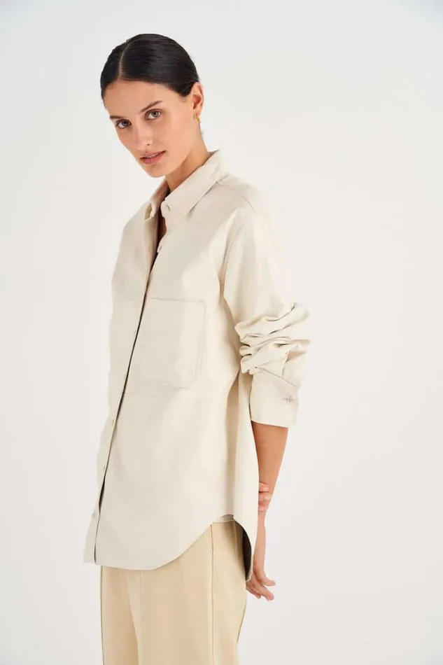 Oroton Tops Women Leather Overshirt Paper White