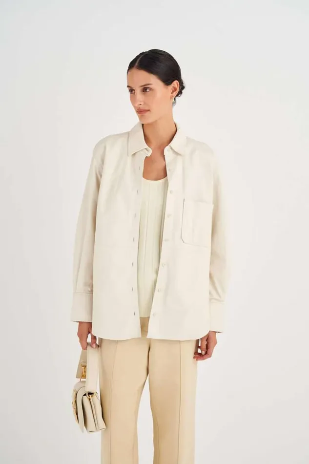 Oroton Tops Women Leather Overshirt Paper White