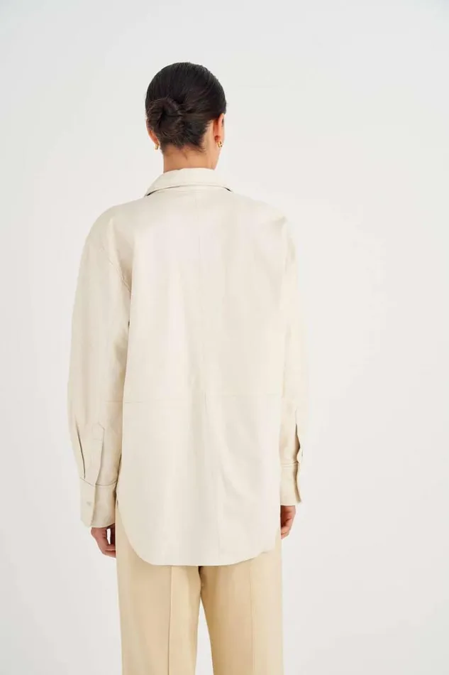 Oroton Tops Women Leather Overshirt Paper White
