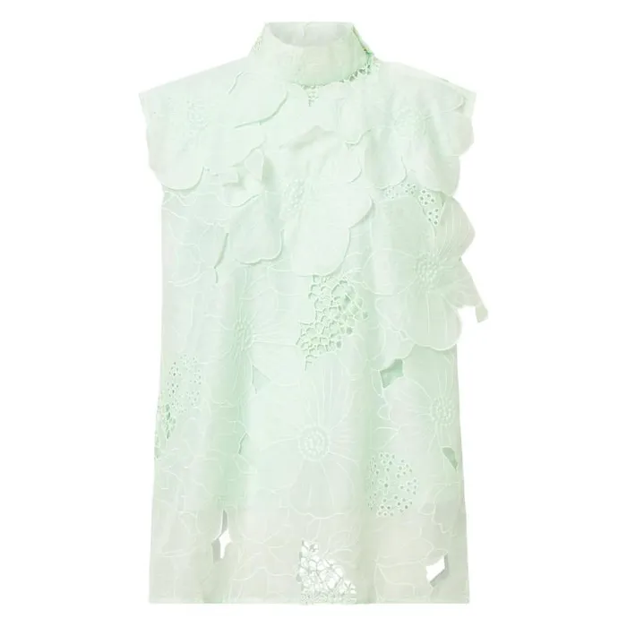 Oroton Tops Women Tie Neck Lace Top Sea Spray