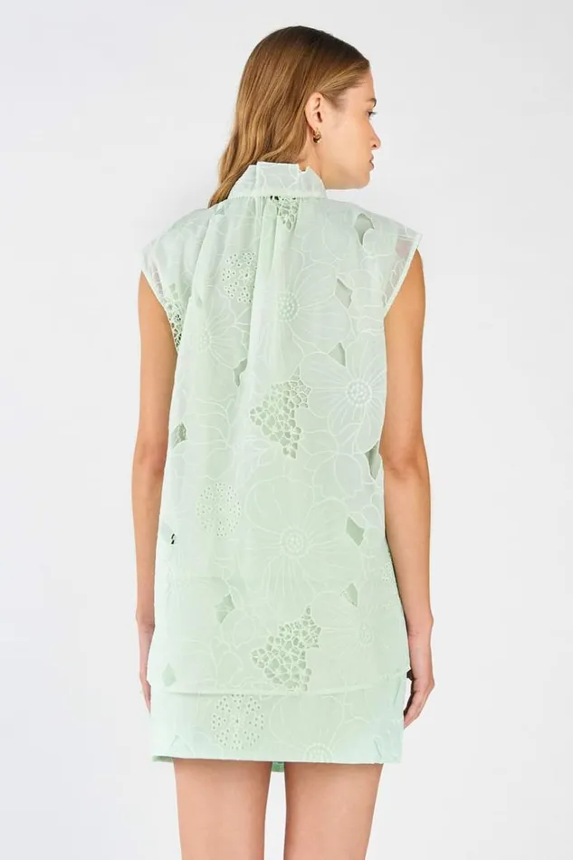 Oroton Tops Women Tie Neck Lace Top Sea Spray