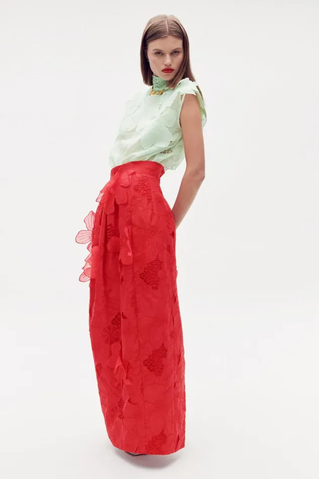 Oroton Tops Women Tie Neck Lace Top Sea Spray