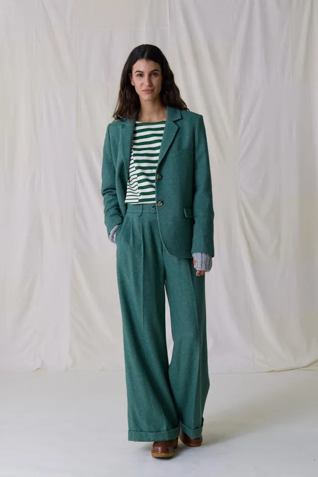 Pants and Jeans Women Leon and Harper Popsi Plain Trousers Green