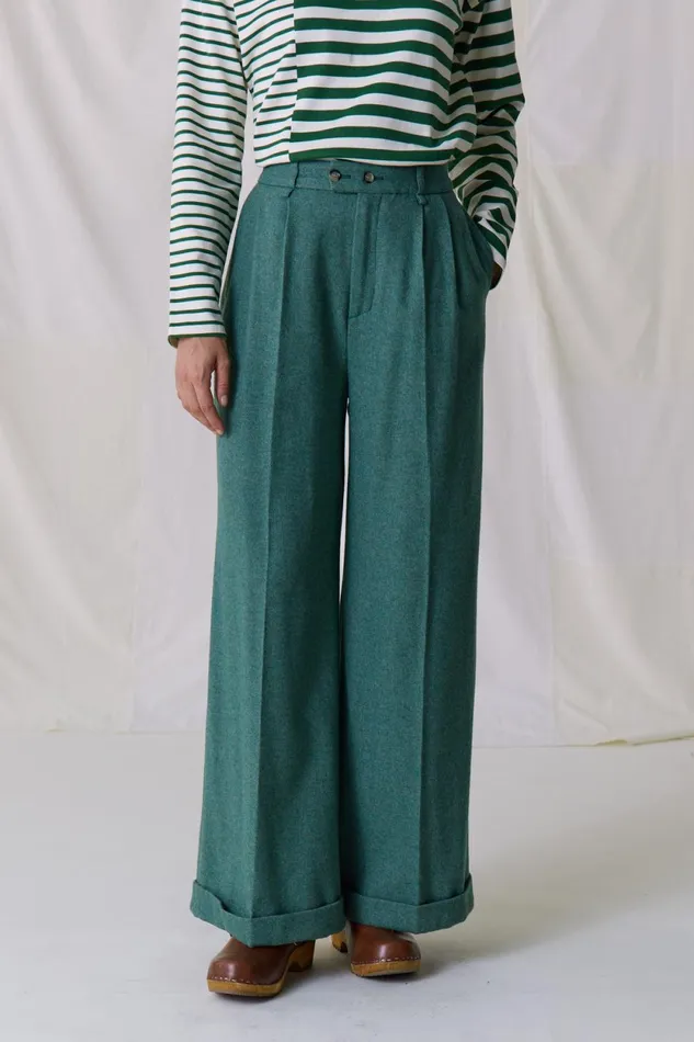 Pants and Jeans Women Leon and Harper Popsi Plain Trousers Green