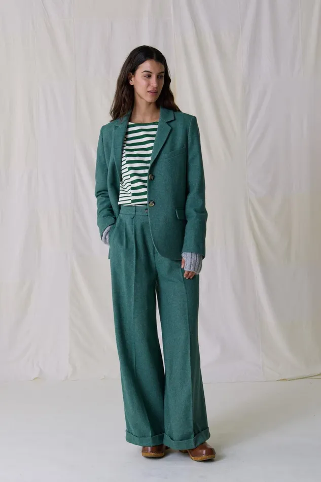 Pants and Jeans Women Leon and Harper Popsi Plain Trousers Green