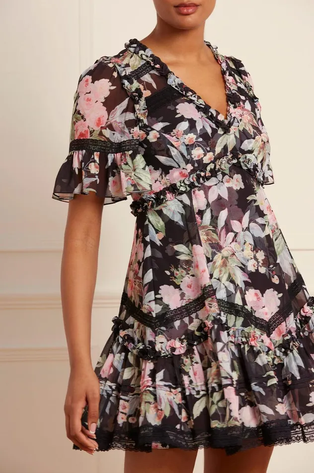Paradise Garden Sonata Georgette Micro Mini Dress Black Women Needle and Thread Dresses
