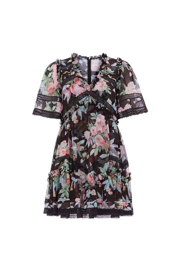 Paradise Garden Sonata Georgette Micro Mini Dress Black Women Needle and Thread Dresses