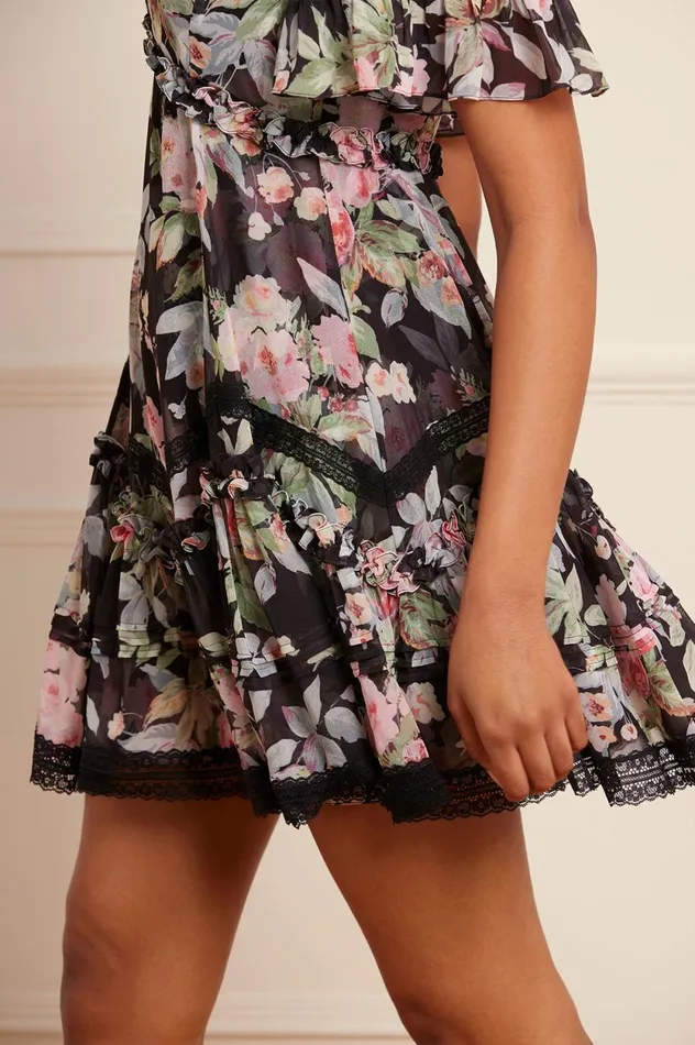 Paradise Garden Sonata Georgette Micro Mini Dress Black Women Needle and Thread Dresses