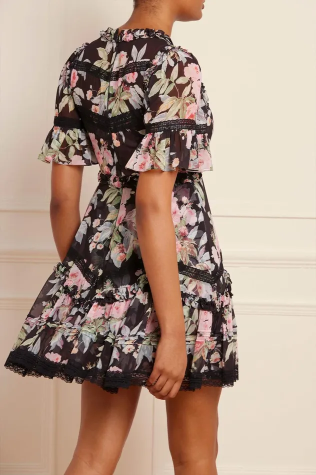 Paradise Garden Sonata Georgette Micro Mini Dress Black Women Needle and Thread Dresses