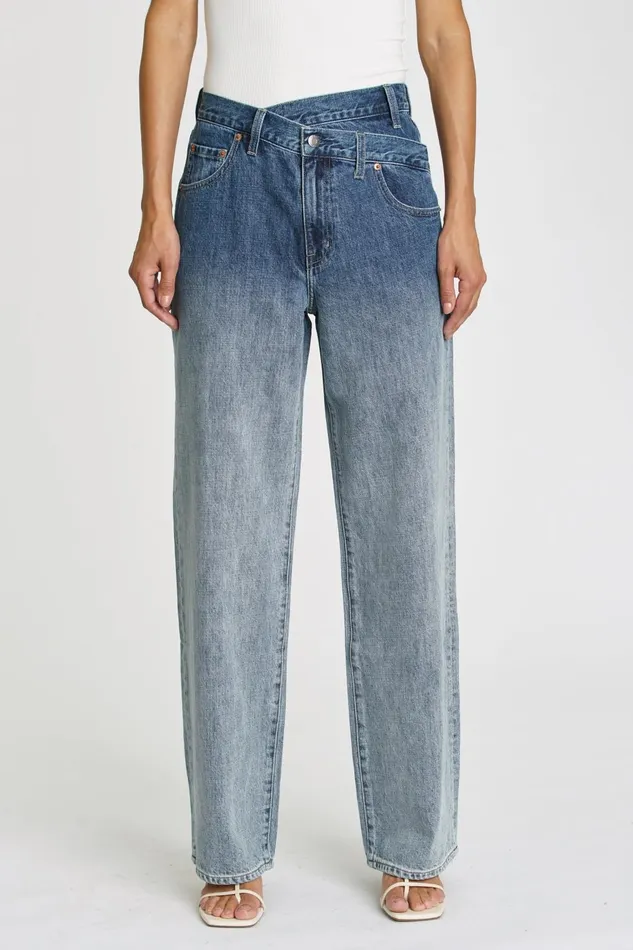 Pistola Denim Bobbie High Rise Wide Leg Crossover 8211 Indigo Ombre Women Denim