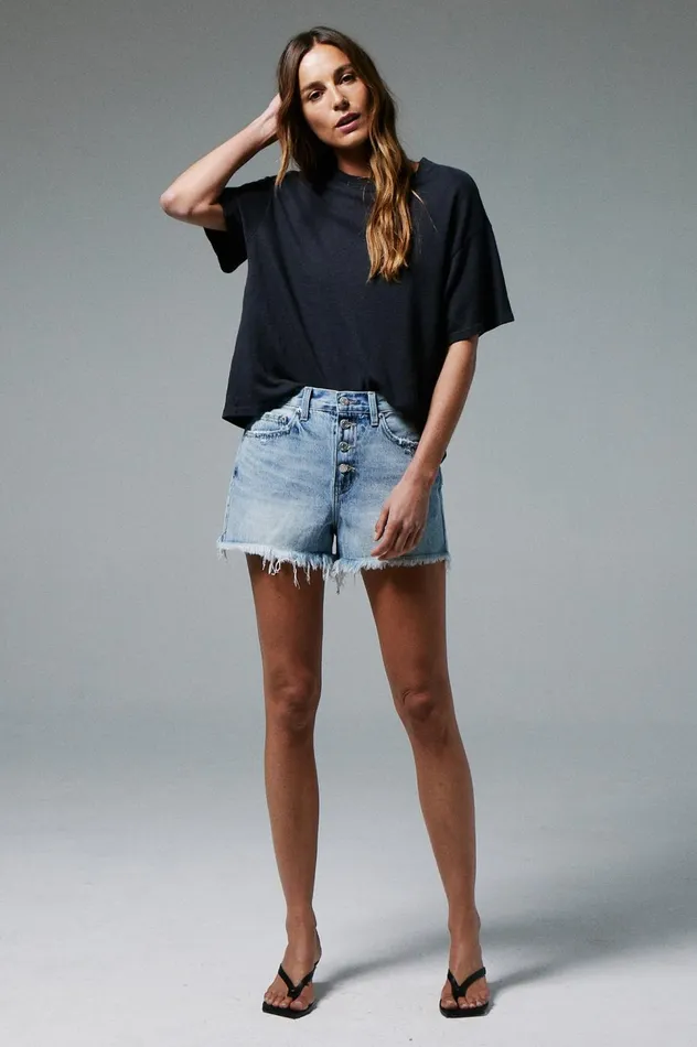 Pistola Denim Palmer Hemp Boxy Tee 8211 Black Stone Women Tops