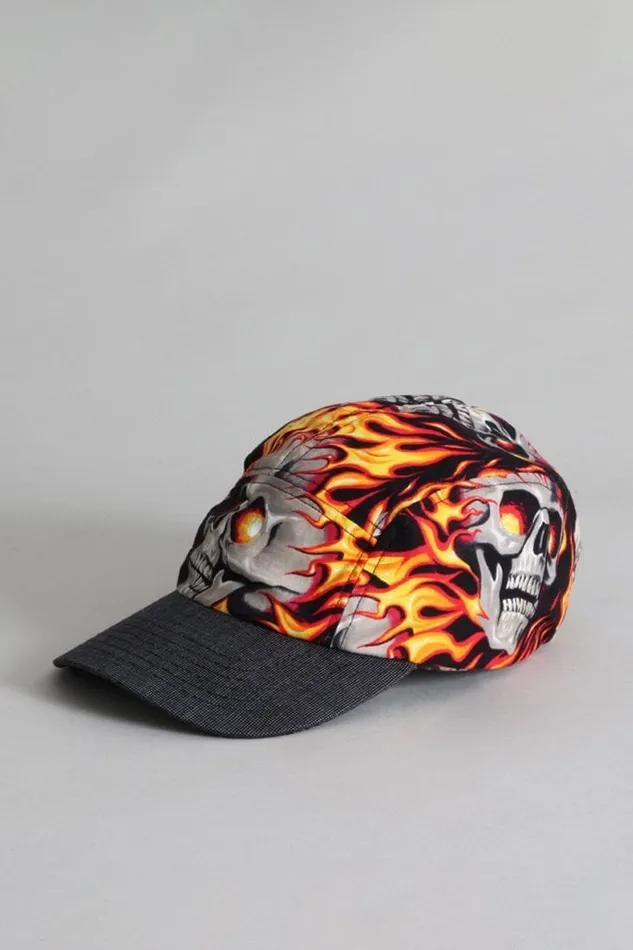R13 Accessories Men Skater Cap 8211 Flaming Skull With Grey Pin Dot