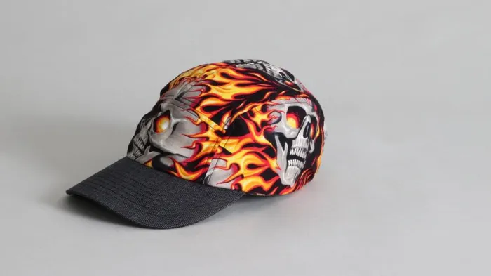 R13 Accessories Men Skater Cap 8211 Flaming Skull With Grey Pin Dot