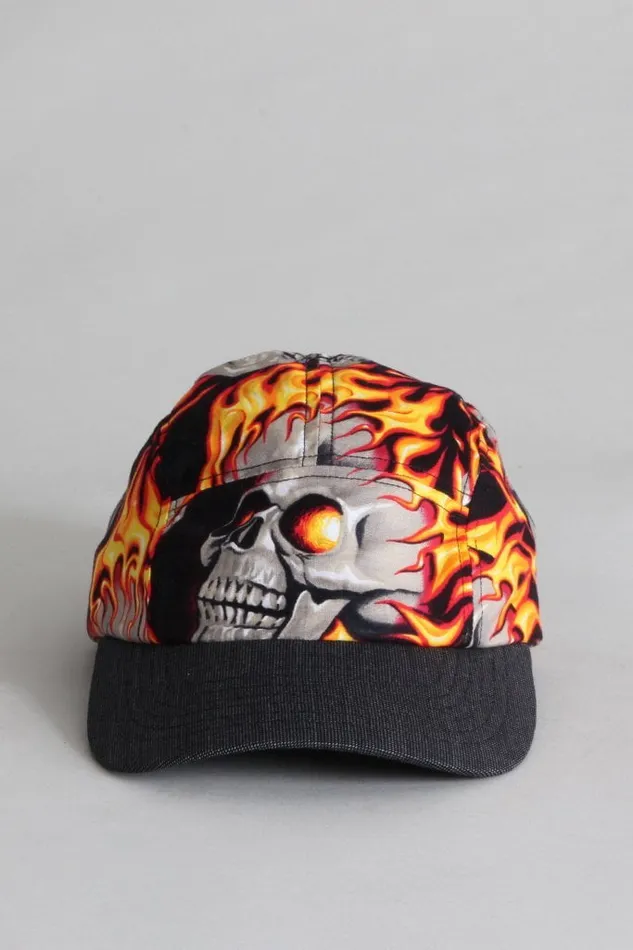 R13 Accessories Men Skater Cap 8211 Flaming Skull With Grey Pin Dot