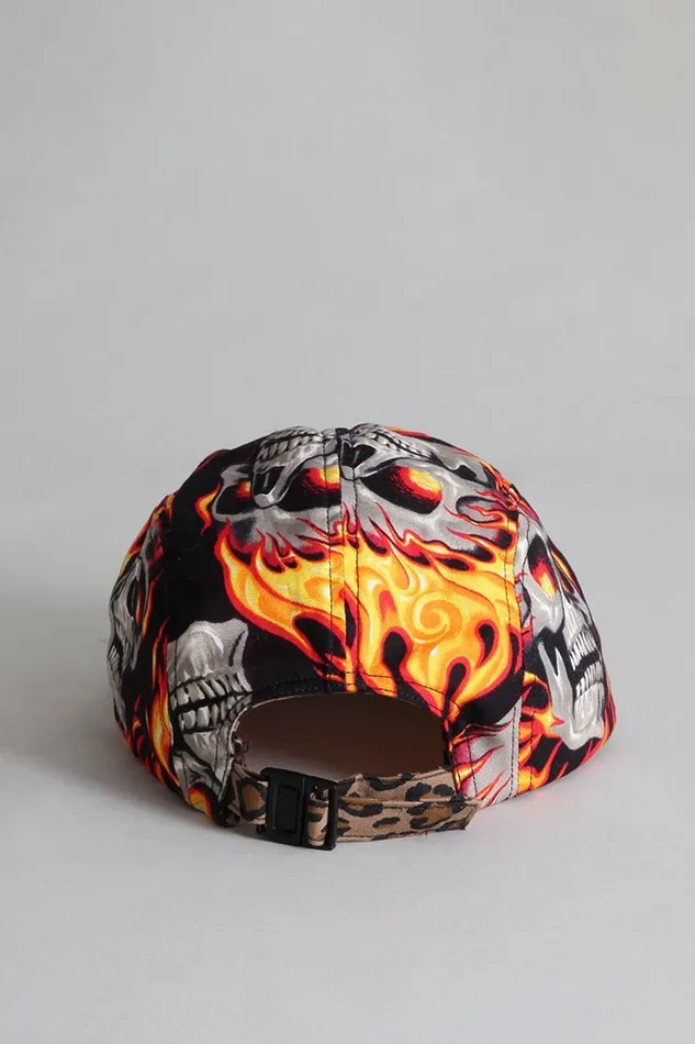 R13 Accessories Men Skater Cap 8211 Flaming Skull With Grey Pin Dot
