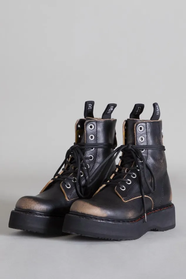 R13 Boots Women Single Stack Lace Up Boots Deinm