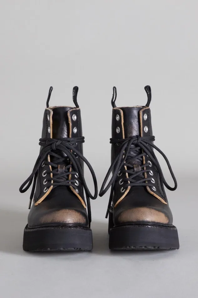 R13 Boots Women Single Stack Lace Up Boots Deinm