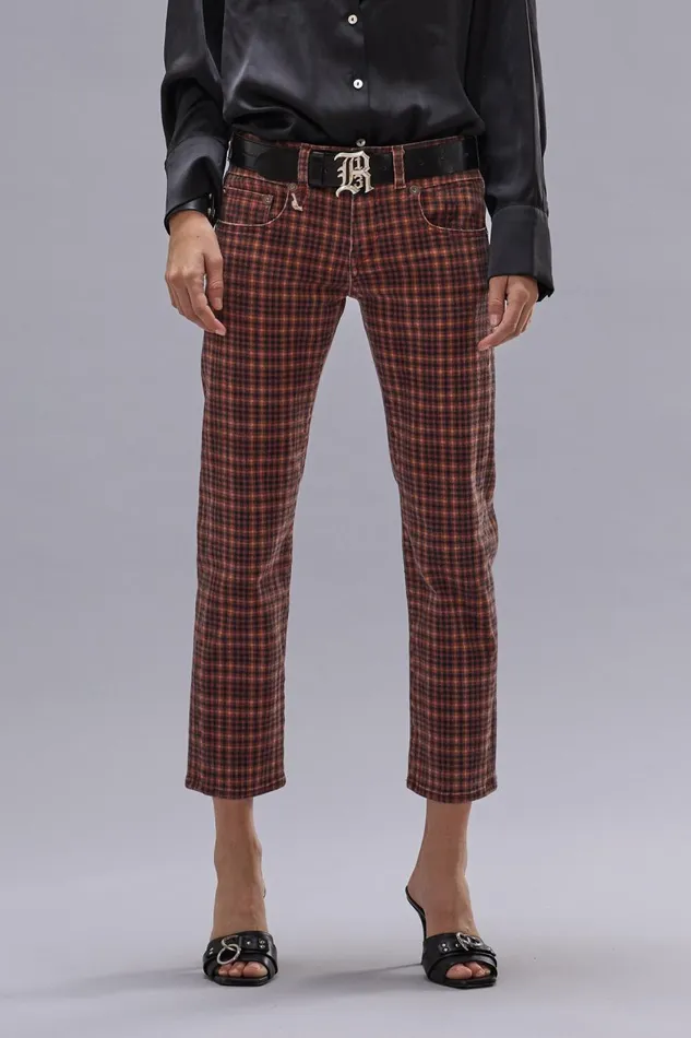 R13 Boy Straight Women BOY STRAIGHT JEAN 8211 PRINTED AUBURN PLAID
